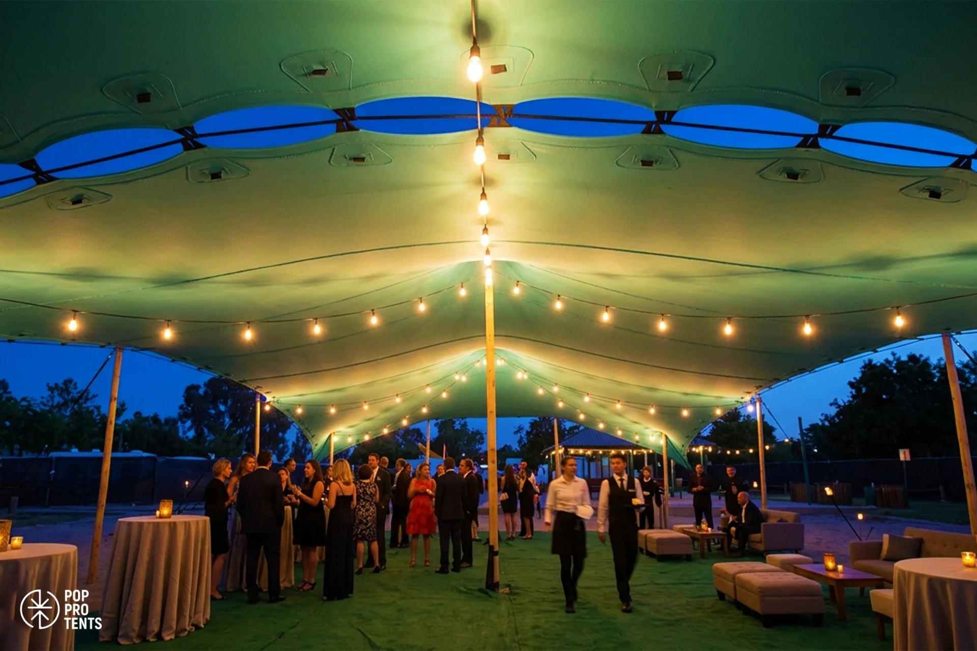 Business conference under stretch tent