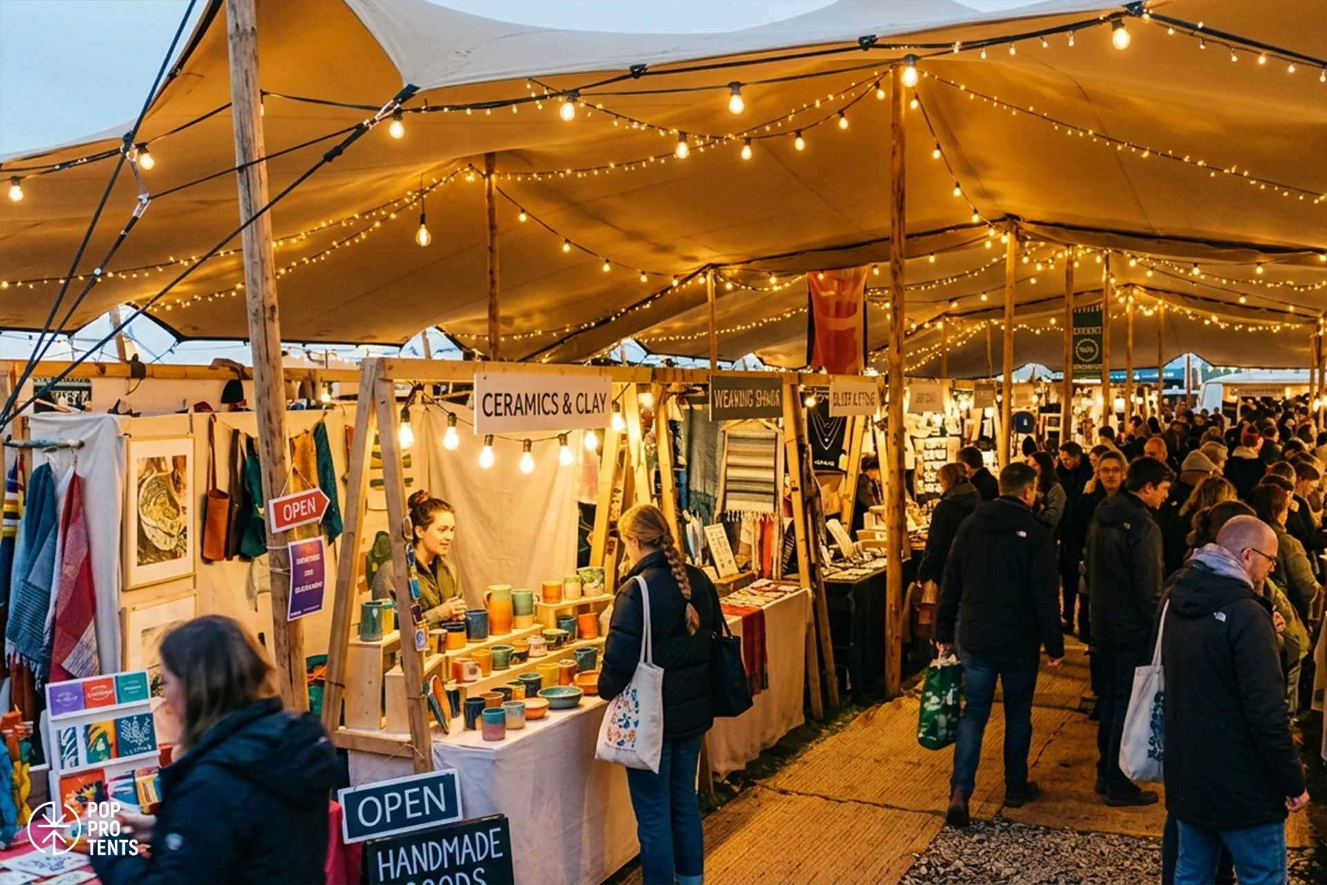 Outdoor food market under stretch tent