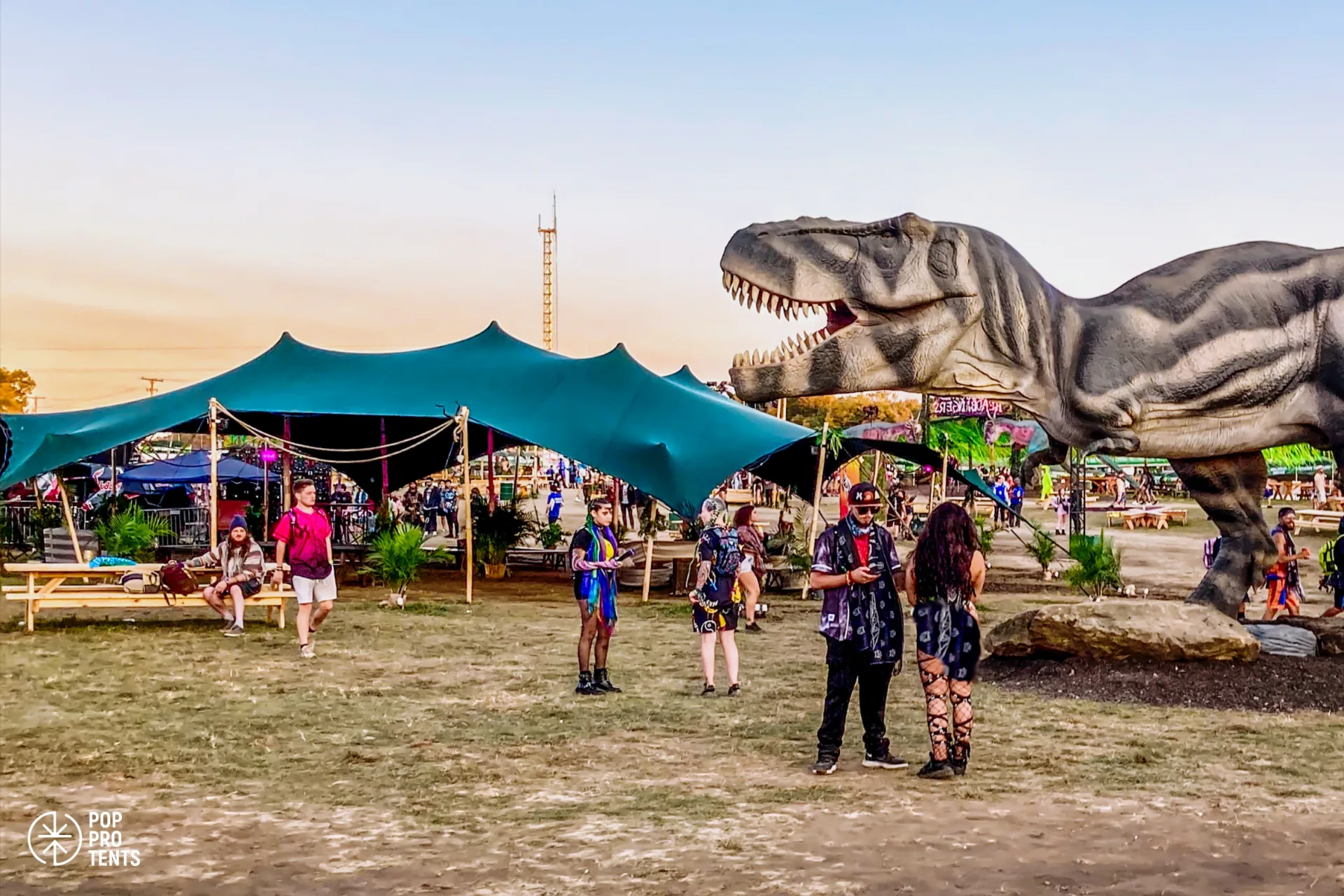 Family summer festival under stretch tent