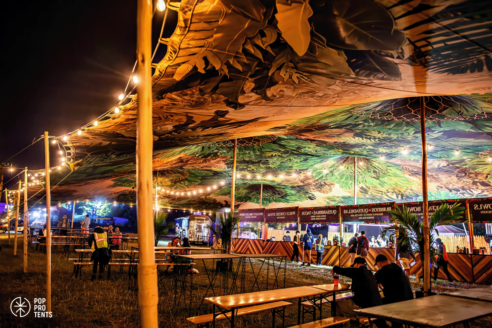 Stretch tent with a corporate branded custom skin