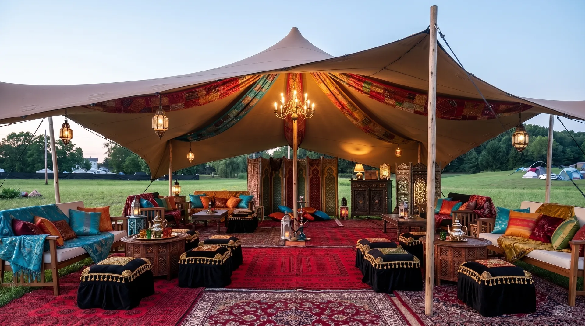 Luxury glamping stretch tent setup by Pop Pro Tents